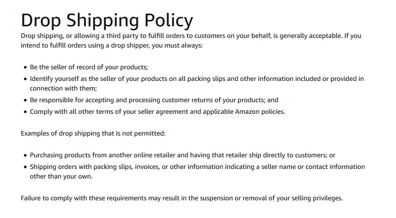 Amazon Dropshipping policy